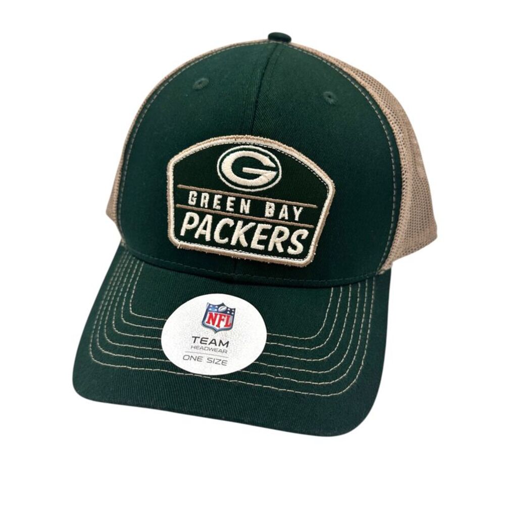 NFL Green Bay Packers Team Trucker Cap in Green and Khaki, One Size